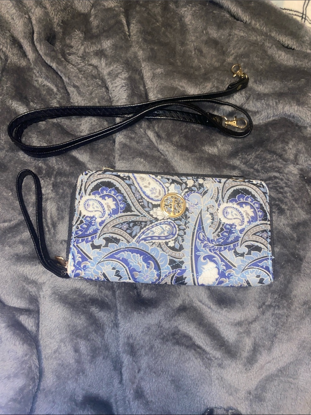 Blue Paisley Wristlet Clutch with Removable Strap